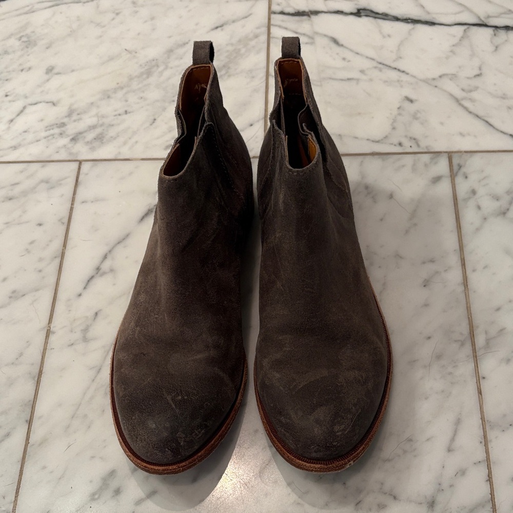 Kork-Ease Gray Leather Ankle Boots